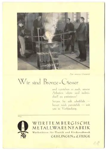 Vertreterkarte Geislingen a. d. Steige, Württembergische Metallwarenfabrik WMF, Arbeiter in der Giesserei