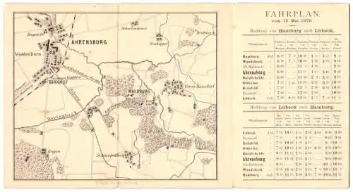 Werbebillet Waldburg bei Ahrensburg, Hotel & Pension F. Schmidt, Hotel nach lith. Ch. Fuchs, Landkarte, 1879