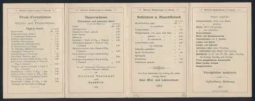 Vertreterkarte Lörrach, Heinr. Rinkenburger, Schweineschlächterei, Innenansichten, Preisliste