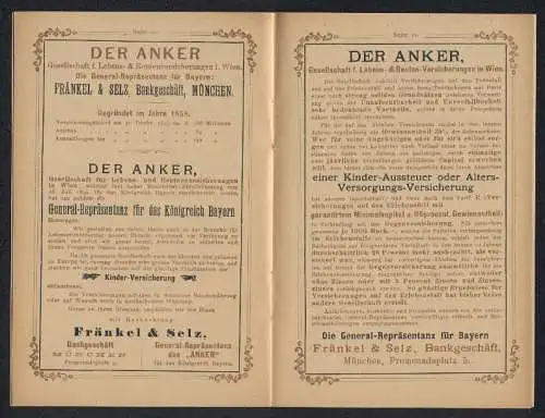 Werbebillet München, Verloosungs-Kalender 1895, Frnänkel & Selz Bankgeschäft Promenadenplatz 5