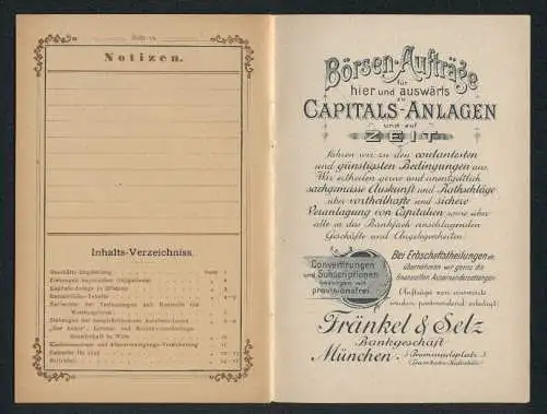 Werbebillet München, Verloosungs-Kalender 1895, Frnänkel & Selz Bankgeschäft Promenadenplatz 5