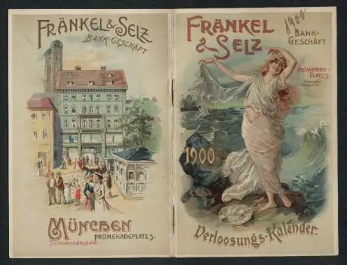 Werbebillet München, Verloosungs Kalender Frnänkel & Selz, Bankgeschäft, Promenadeplatz 5, 1900