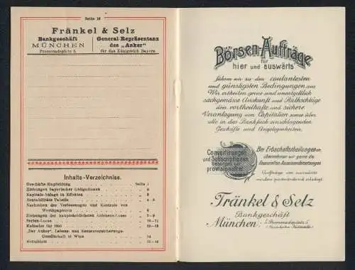 Werbebillet München, Verloosungs Kalender Frnänkel & Selz, Bankgeschäft, Promenadeplatz 5, 1900