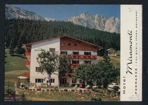 Vertreterkarte Pedraces, Hotel Miramonti, Innenansicht, Anfahrtskizze