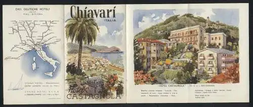 Werbebillet Chiavari, Hotel Castagnola, Dir. E. u. J. Westermann, Innenansichten, Lageplan