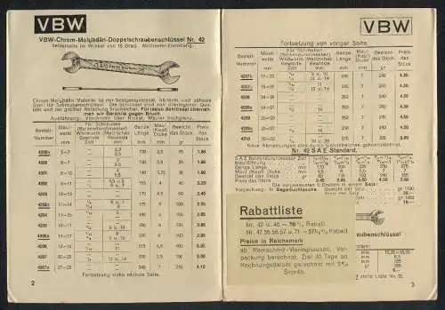 Werbebillet Remscheid-Vieringhausen, Vereinigte Beckersche Werkzeugfabriken (VBW), verschiedene Werkzeuge