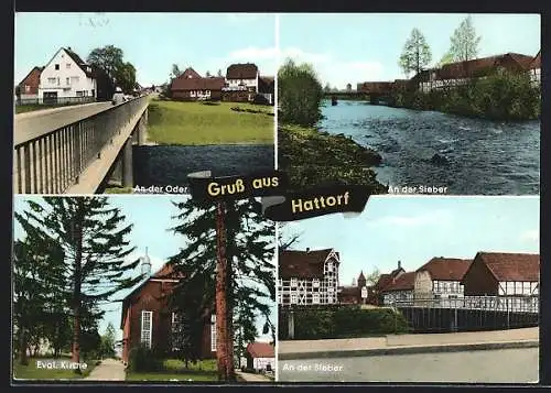 AK Hattorf / Harz, An der Sieber, An der Oder, Evgl. Kirche