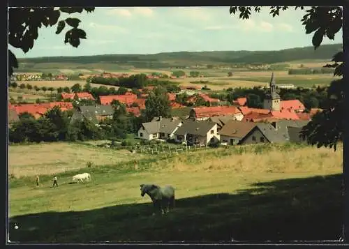 AK Wrisbergholzen, Ortsansicht mit weidenden Pferden