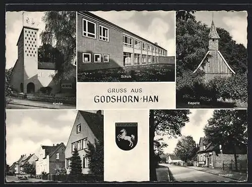 AK Godshorn, Hauptstrasse, Kirche, Schule