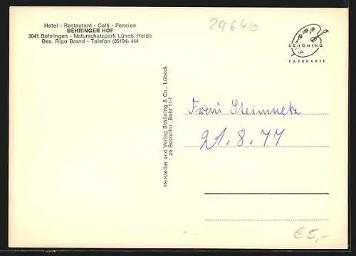 AK Behringen / Lüneburger Heide, Hotel-Restaurant Behringer Hof, Lüneburger Heide