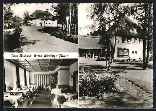 AK Soltau, Blick auf das Hotel Haus Heidland mit Innenansicht