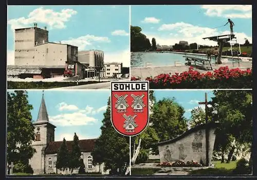 AK Söhlde, Fabrikgelände, Freibad, Kirche, Ehrenmal