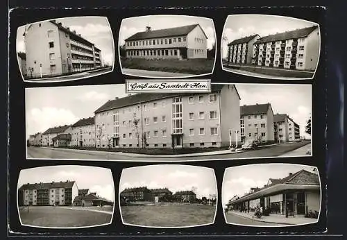 AK Sarstedt /Han., Fleischwarengeschäft, Spielplatz, Neubauten