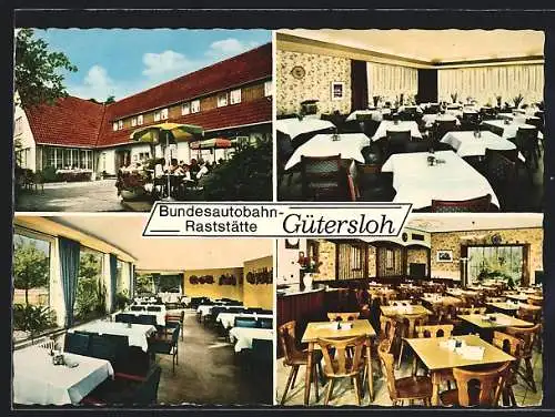 AK Gütersloh, Bundesautobahn-Raststätte, vier Motive