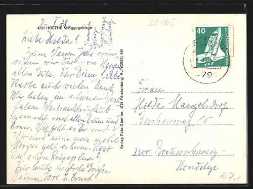 AK Holtheim /Eggegebirge, Geschäftshaus Wittlage, Kirche, kleine Kapelle, Feldpanorama