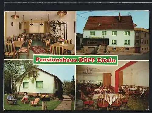 AK Etteln im Altenautal, Das Pensionshaus Dopp mit Innen- und Gartenansicht, Westernstr. 9