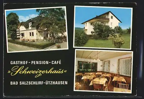 AK Bad Salzschlirf-Ützhausen, Gasthaus-Pension Schweizerhaus v. R. Henkelmann, mit Gaststube