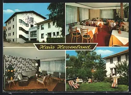 AK Bad Salzschlirf, Pension Haus Hessenland, mit Innen- und Gartenansicht, Herm.-Vollrath-Str. 12