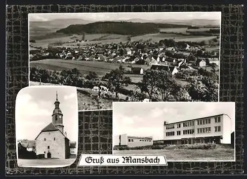 AK Mansbach /Hünfeld, Kirche, Schule, Gesamtansicht