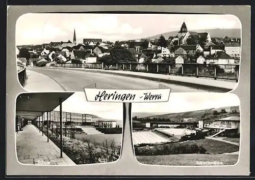 AK Heringen / Werra, Schule, Schwimmbad, Ortspanorama