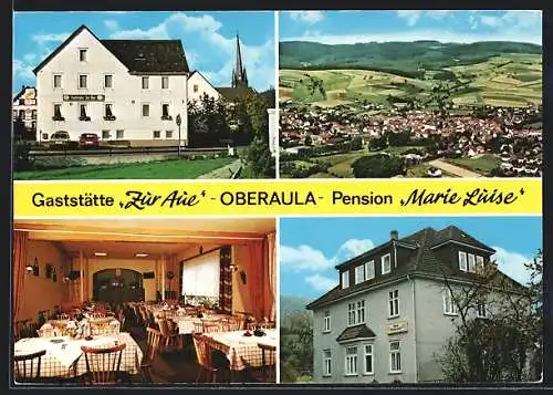 AK Oberaula /Knüllgebirge, Speisegaststätte Zur Aue und Pension Marie Luise v. Ehepaar Link, Gesamtansicht