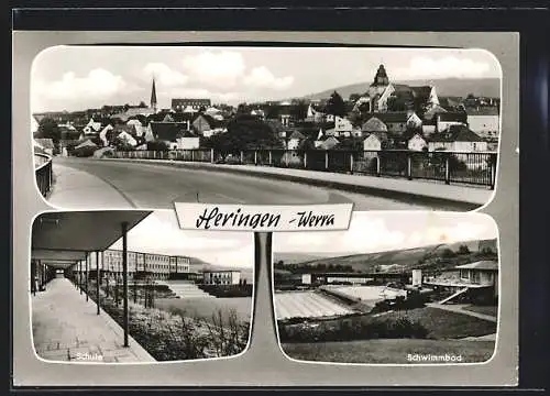 AK Heringen / Werra, Schule, Schwimmbad, Ortspanorama