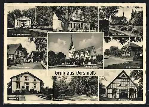 AK Versmold, Stadtparkrestaurant, Kantorhaus am Kirchplatz, Münsterstrasse, Gemeindehaus, Wismannshof