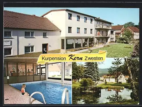 AK Zwesten a. R. d. Kellerwaldes, Kurpension Kern, Brunnenstrasse 10, Inneres Schwimmbad, Ortspartie