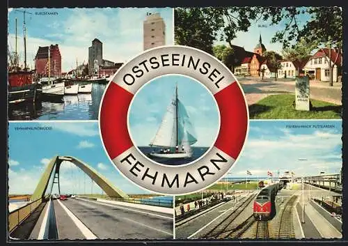 AK Ostseeinsel Fehmarn, Burgstaaken, Fehmarnsbrücke, Fährbahnhof Puttgarden