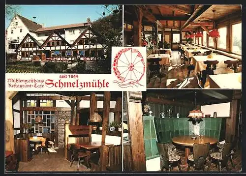 AK Lollar, Vier Ansichten vom Mühlengasthaus-Restaurant-Cafè Schmelzmühle