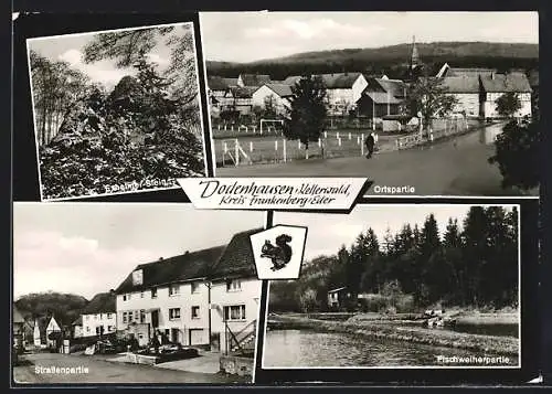 AK Dodenhausen /Kellerwald, Fischweiherpartie, Exhelmer-Stein, Strassenpartie