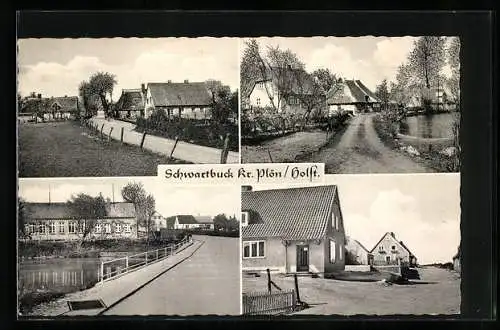 AK Schwartbuck /Plön, Strassenpartien, Brücke, Teich