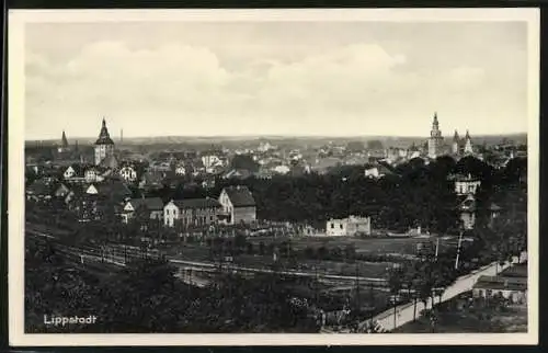 AK Lippstadt, Teilansicht mit Bahnlinie