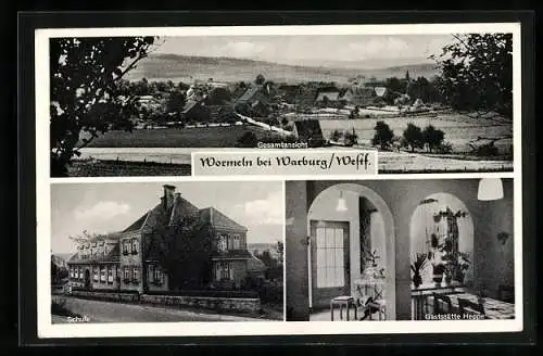 AK Wormeln /Warburg, Gaststätte Heppe, Schule, Gesamtansicht