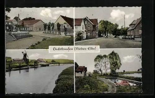 AK Hechthausen /Nieder-Elbe, Strassenpartie, Mühle am Fluss, Ortskern