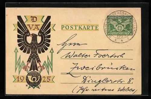 AK München, DVA 1925, Adler und Posthorn, Ganzsache 5 Pfennig