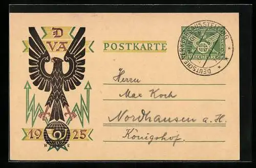 AK München, DVA, Deutsche Verkehrsausstellung 1925, Adlerwappen, Ganzsache 5 Pfennig