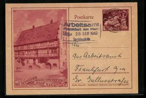 AK Hanau a. M., Das Deutsche Goldschmiedehaus, Ganzsache 6 + 4 Pfennig