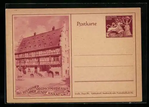 AK Hanau a. M., Das Deutsche Goldschmiedehaus, Ganzsache 6+4 Pfennig