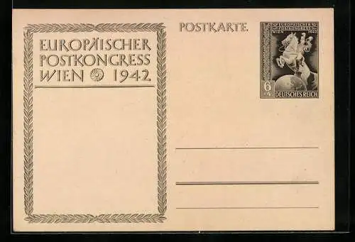 AK Wien, Europäischer Postkongress 1942, Postreiter mit Horn, Ganzsache 6 + 4 Pfennig