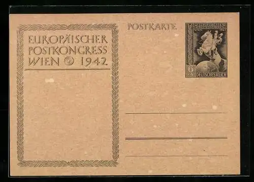 AK Wien, Europäischer Postkongress 1942, Postreiter mit Horn, Ganzsache 6+4 Pfennig