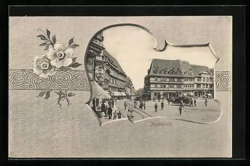 AK Meissen i. S., Marktplatz im Passepartout, Ansichtskarten-Reklame