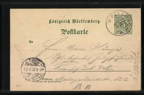 AK Mir gangst!, Es ist erreicht!, Muss i denn, muss i denn, Briefmarken 1902, Ganzsache Württemberg