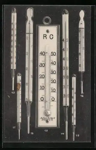 AK Dresden, Ansichtskarten-Reklame für Trau & Schwab, Bergmannstrasse 23, Thermometer