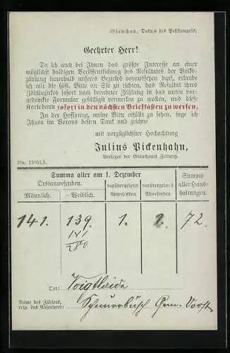 AK Glauchau, Korrespondenzkarte v. Verleger Julius Pickenhahn, Ganzsache 5 Pfennig