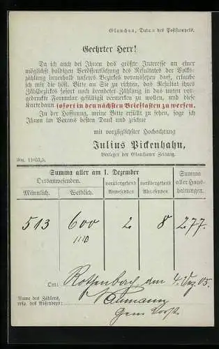 AK Glauchau, Korrespondenzkarte v. Verleger Julius Pickenhahn, Ganzsache 5 Pfennig