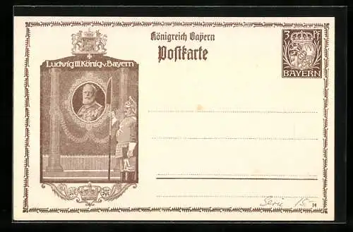 AK Portrait König Ludwig III. von Bayern, Ganzsache Bayern 3 Pfennig