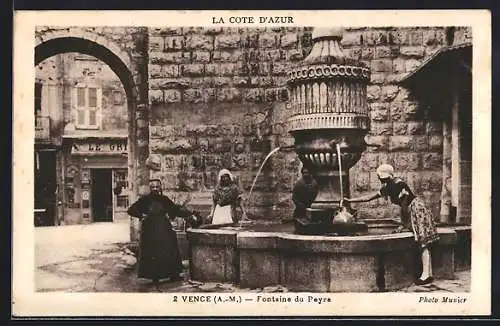 AK Vence, Fontaine du Peyra, Frauen holen Wasser am Brunnen