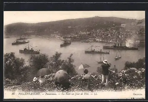 AK Villefranche, Panorama, La Rade un Jour de Fete