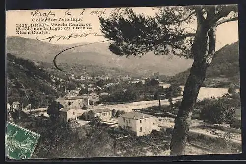 AK Drap /A.-M., Vue de Cantaron sur la Ligne du Tram de Nice à Contes